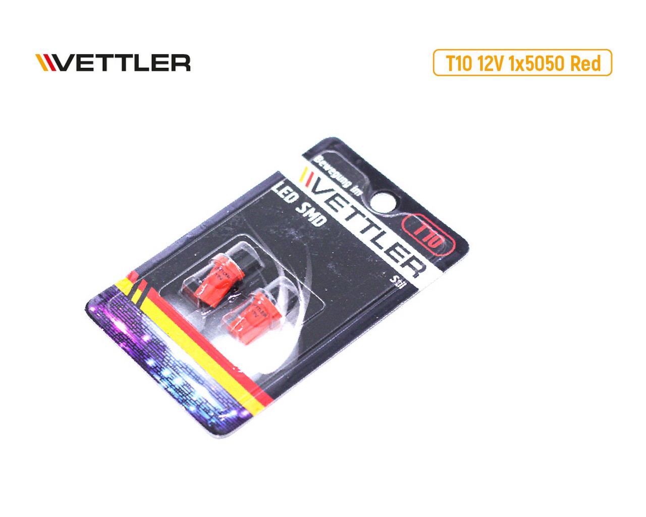 Лампа светодиодная 12 V T10-1 SMD красная повторит, габарит б/цок (к-т 2шт) (VETTLER) фото 1