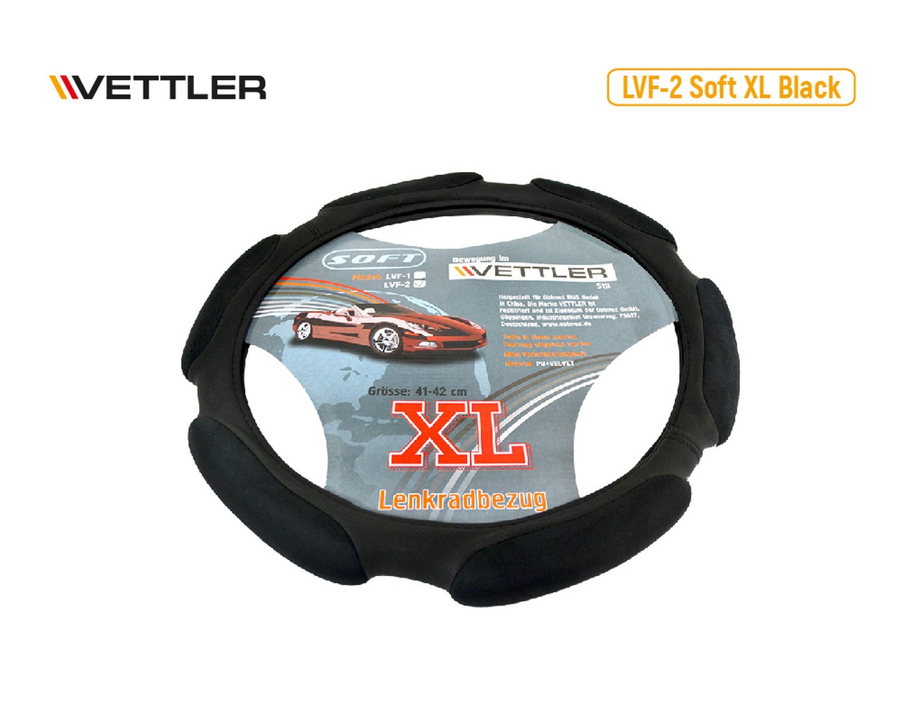 Оплетка на руль XL 41-42 см. (Газель) экокожа+вельвет (6 подушек) LVF-2 Soft VETTLER фото 1