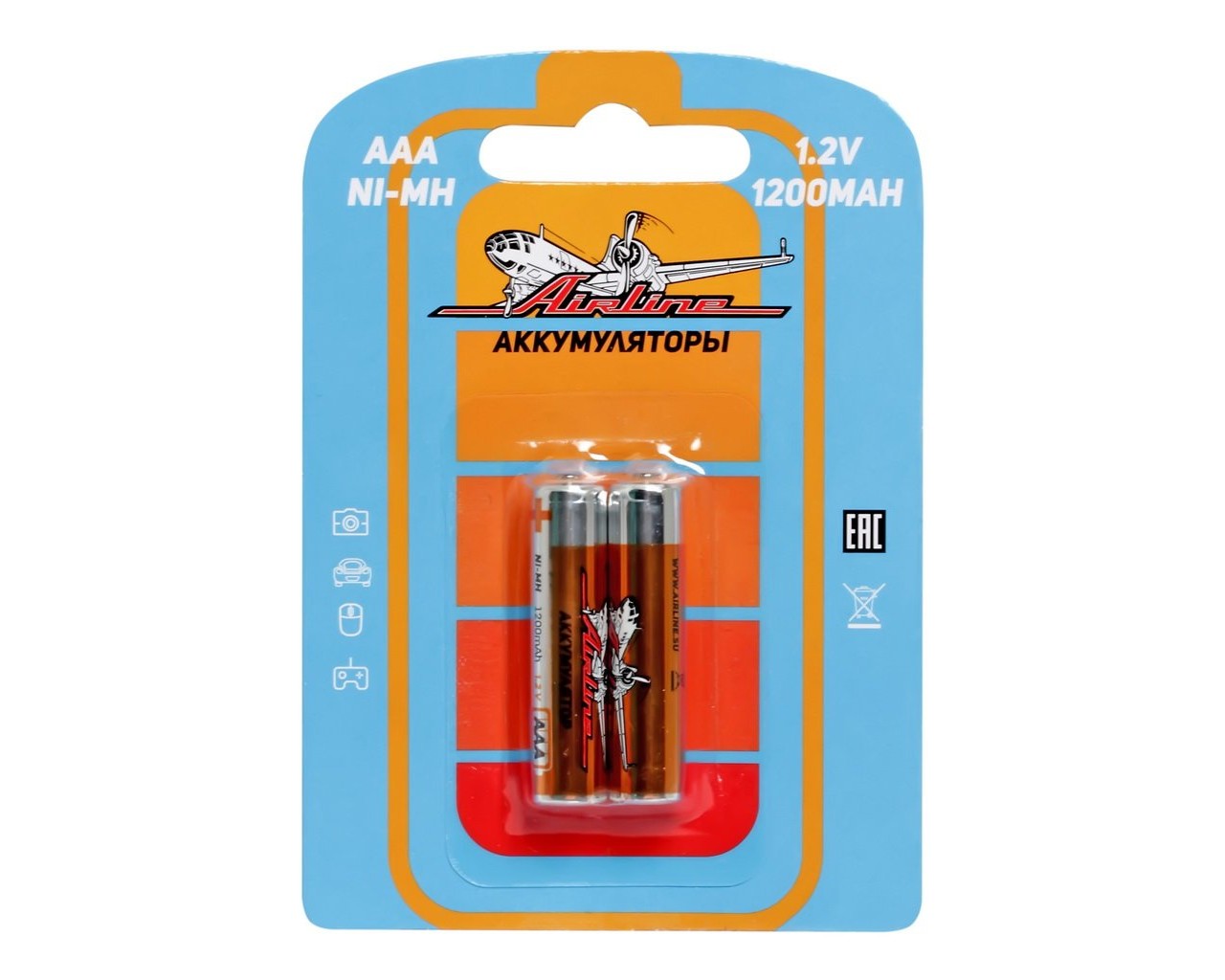 Батарейка AAA HR03 аккумулятор Ni-Mh 1200 mAh (AIRLINE) (к-т 2шт)