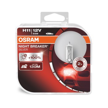 Лампа галоген.H11 12 V 55 W Night Breaker Silver +100% иномарки (PGJ19-2) DuoBox (2 шт.) (Osram) фото 1