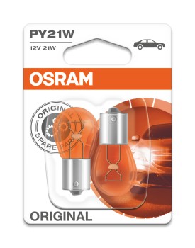 Лампа 12 V 21 W стоп-сигнал, повторитель 1-конт желтая (BAU15s) (блист 2шт.) (Osram) фото 1