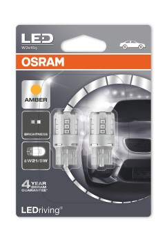 Лампа светодиодная 12 V 21/5 W LED стоп-сигнал, повторитель, габарит б/цок (W3x16q) (блистер 2шт.) (оранж) (Osram) фото 1